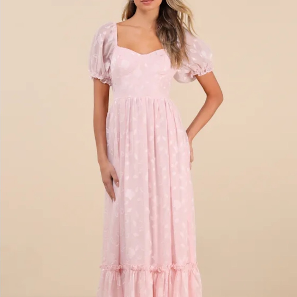 Lulu's Light Pink Puff Sleeve Maxi Dress